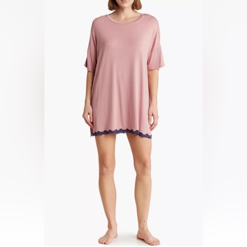 Honeydew Intimates Lace Trim Short Sleeve Sleep Shirt Toasty Mauve Nightgown S